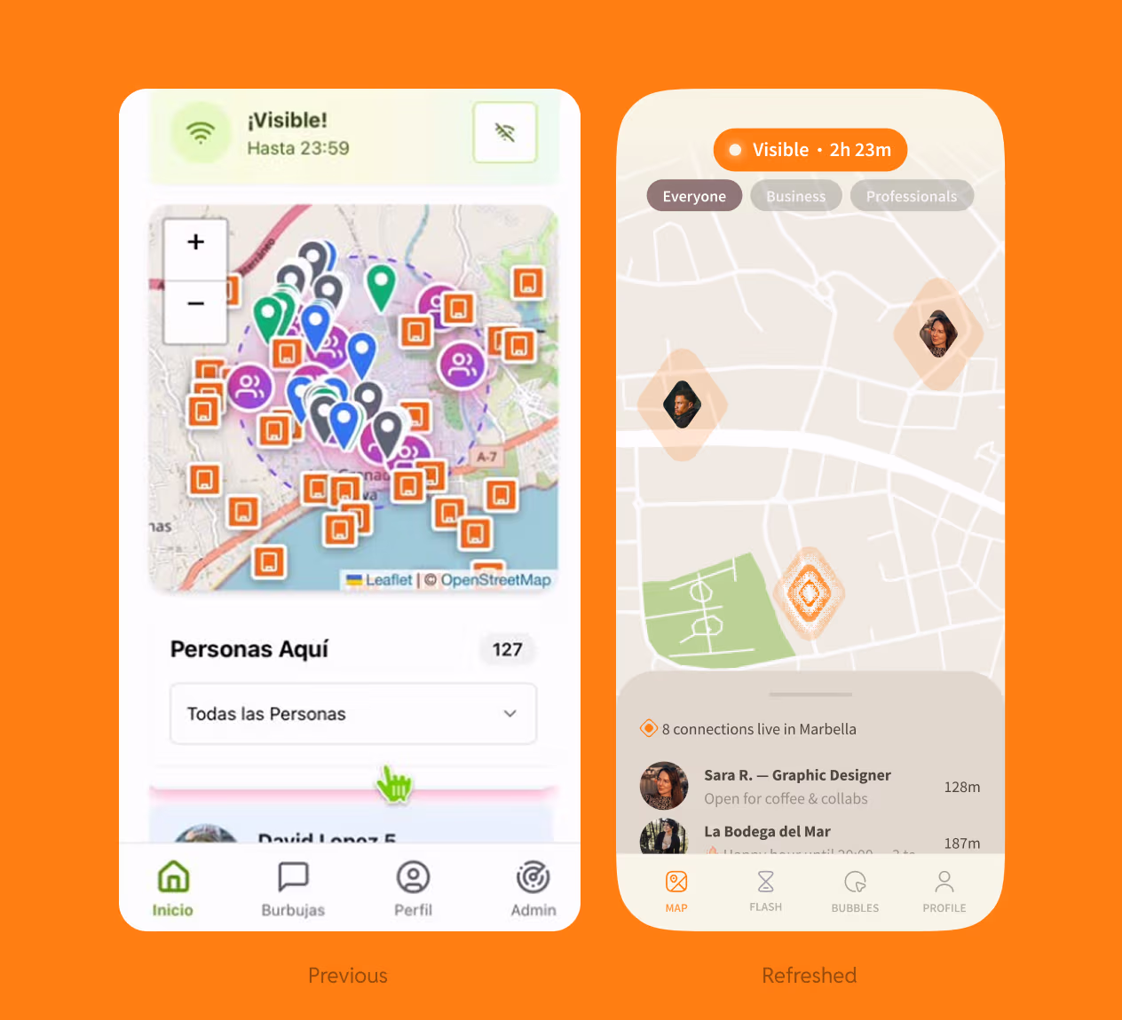 Nexyo home screen — before and after rebrand